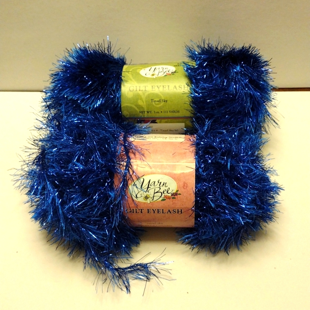 Yarn Bee Gilt Eyelash Yarn - 2 Skeins of "Tinsel Sky" Blue Yarn  New From 2005